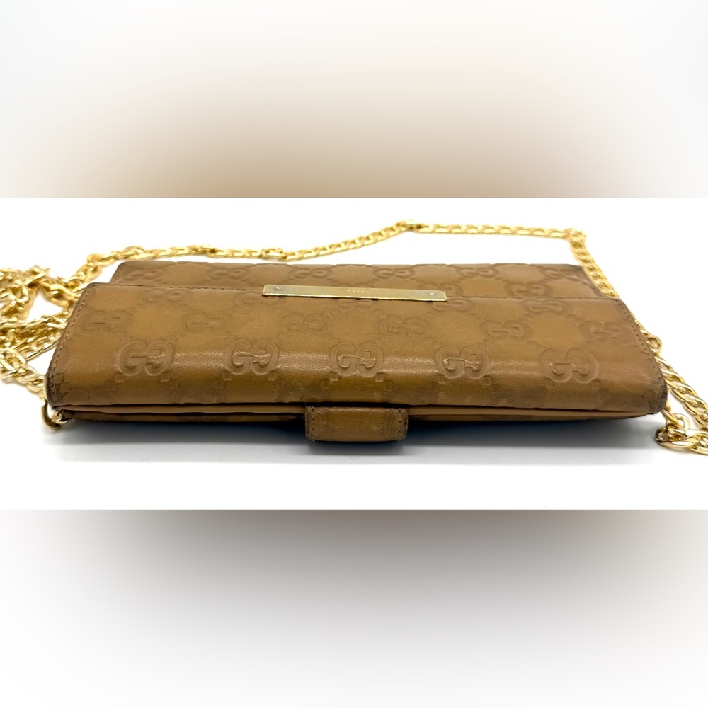 Gucci Guccissima Leather Flap Continental Long Wallet Bifold GG Tan Gold Logo - Picture 8 of 15